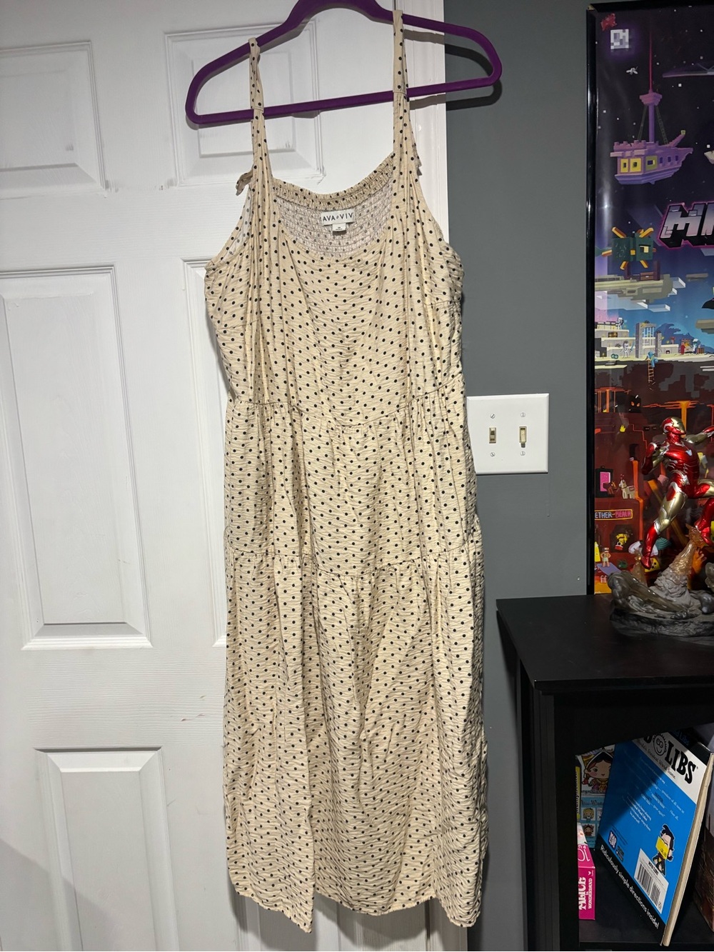 Ava & Viv Cream Maxi Dress with Black Polka Dots